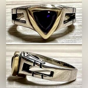 Vintage Designer John Atencio Sterling Silver & 10K Gold Amethyst Ring